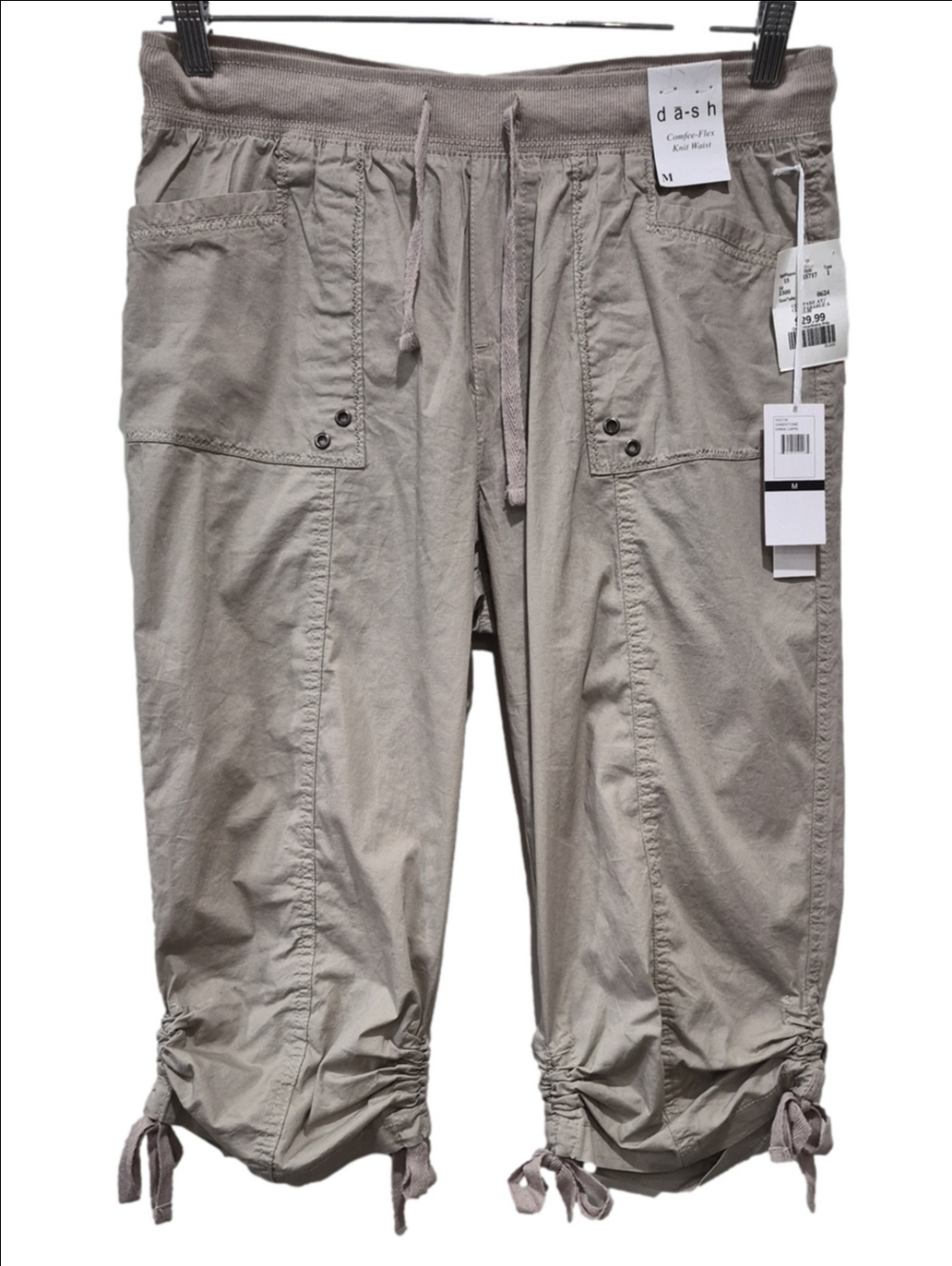 Dash Beige Ruched Utility Cargo Pants Capris Size M